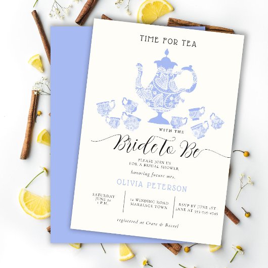 Invitation Tea Party Lavender Blue Boho Lace Fête des mariées