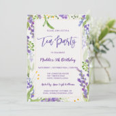 Invitation Tea Party Lavender Floral & Gold Birthday Girl (Debout devant)