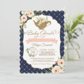 Invitation Tea Party Luxury Blush et Navy Floral Baby shower (Debout devant)