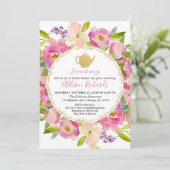 Invitation Tea party nuptiale Boho rose vif pastel (Debout devant)