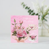 Invitation Tea Party Peach Peach Rose Floral Teapot (Debout devant)