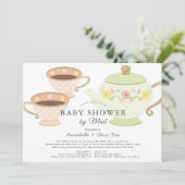 Invitation Tea Party Pot & tasses Baby shower par courrier (Debout devant)