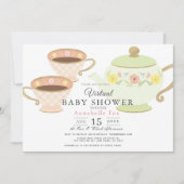 Invitation Tea Party Pot & tasses Baby shower virtuel (Devant)