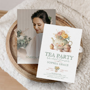 Invitation Tea Party Poudre Crème rose Fête des mariées Vinta