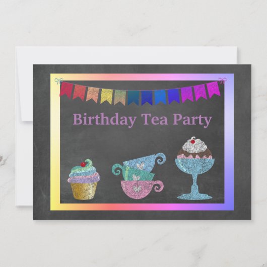 INVITATION TEA PARTY RAINBOW ANNIVERSAIRE (Devant)