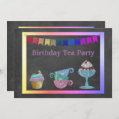 INVITATION TEA PARTY RAINBOW ANNIVERSAIRE (Devant / Derrière)