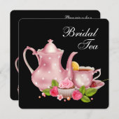 Invitation Tea Party rose et noire (Devant / Derrière)