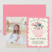 Invitation Tea Party rose Floral Anniversaire Photo Invitatio (Devant / Derrière)