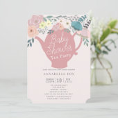 Invitation Tea Party rose Floral Teapot Baby shower (Debout devant)