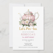 Invitation Tea Party rose or fille Anniversaire (Devant)