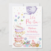 Invitation Tea Party rose violet Anniversaire (Devant)