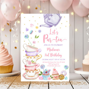 Invitation Tea Party rose violet Anniversaire