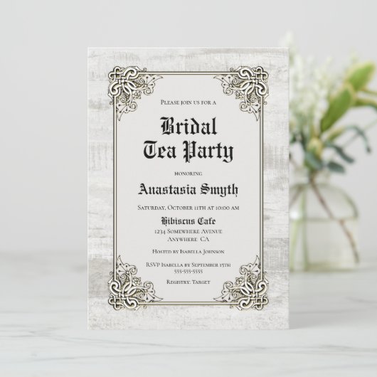 Invitation Tea Party Rustic Bleached Wood (Debout devant)