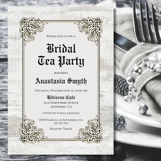 Invitation Tea Party Rustic Bleached Wood