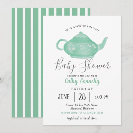 Invitation Tea Party Shabby Chic Baby shower (Devant / Derrière)