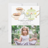 Invitation Tea Party Tea Pot & Tasses Fille Anniversaire Phot (Devant)