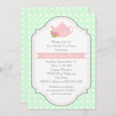 Invitation Tea party teapot polka point rose nuptiale douche (Devant / Derrière)