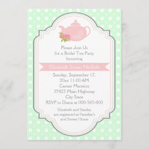 Invitation Tea party teapot polka point rose nuptiale douche