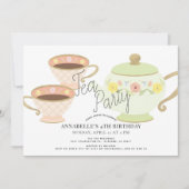 Invitation Tea Party Thé Pot & Tasses Fille Anniversaire (Devant)