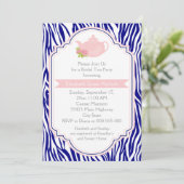 Invitation Tea party théière, marine zèbre imprimer douche nu (Debout devant)