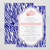 Invitation Tea party théière, marine zèbre imprimer douche nu (Devant / Derrière)