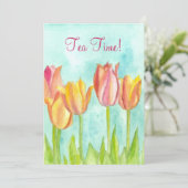 Invitation Tea Party Tulipe rose Aquarelle Art (Debout devant)