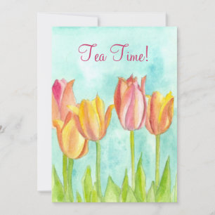 Invitation Tea Party Tulipe rose Aquarelle Art