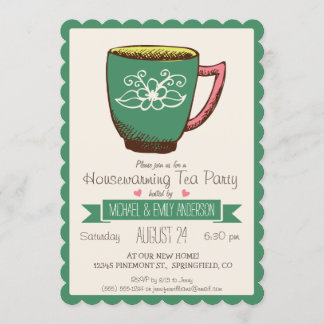 Invitation Tea Party turquoise vert et rose rétro chaud à la 