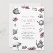 Invitation Tea Party vintage Anniversaire rose (Devant)