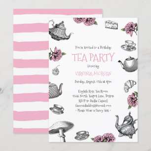 Invitation Tea Party vintage Anniversaire rose