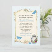 Invitation Tea Party Vintage bleu (Debout devant)
