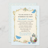 Invitation Tea Party Vintage bleu (Devant / Derrière)