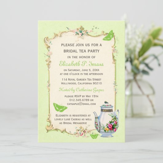 Invitation Tea Party Vintage vert (Debout devant)
