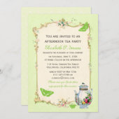 Invitation Tea Party Vintage vert (Devant / Derrière)