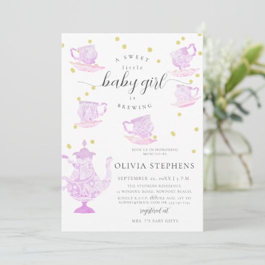Invitation Tea Party Whimsical Boho Rose dentelle fille douch (Debout devant)