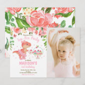 Invitation Tea-Rex Tutu Party Dinosaur 3rd Birthday Photo (Devant / Derrière)