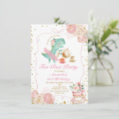 Invitation Tea-Rex Tutu Party Dinosaur fille rose 3e annivers (Debout devant)