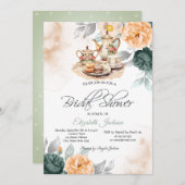 Invitation Tea Set Fête des mariées Rose verte (Devant / Derrière)