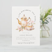 Invitation Tea Set Floral Or Rose Anniversaire Tea Party (Debout devant)