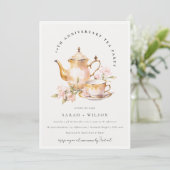 Invitation Tea Set Floral Or Rose Anniversaire Tea Party (Debout devant)