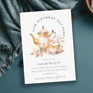 Invitation Tea Set Floral Or Rose Anniversaire Tea Party
