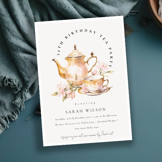 Invitation Tea Set Floral Or Rose Anniversaire Tea Party
