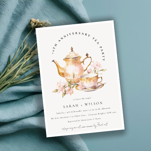 Invitation Tea Set Floral Or Rose Anniversaire Tea Party
