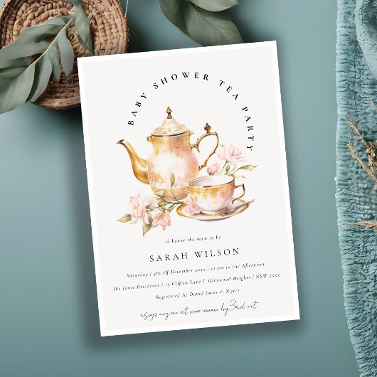 Invitation Tea Set Floral Or Rose Baby shower Tea Party