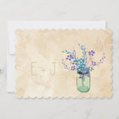 Invitation Tea Stain Aqua Purple Flower Mason Jar (Dos)