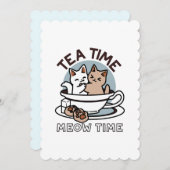 Invitation Tea Time Meow Time - Cute Cat and Tea Design (Devant / Derrière)