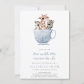 Invitation Tea Time Party Baby Animals Blue Boy Baby shower (Devant)