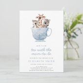 Invitation Tea Time Party Baby Animals Blue Boy Baby shower (Debout devant)