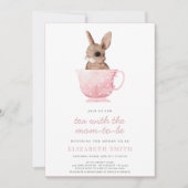 Invitation Tea Time Party Cute Bunny Baby shower fille rose (Devant)