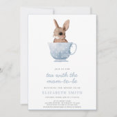 Invitation Tea Time Party Cute Bunny Blue Boy Baby shower (Devant)